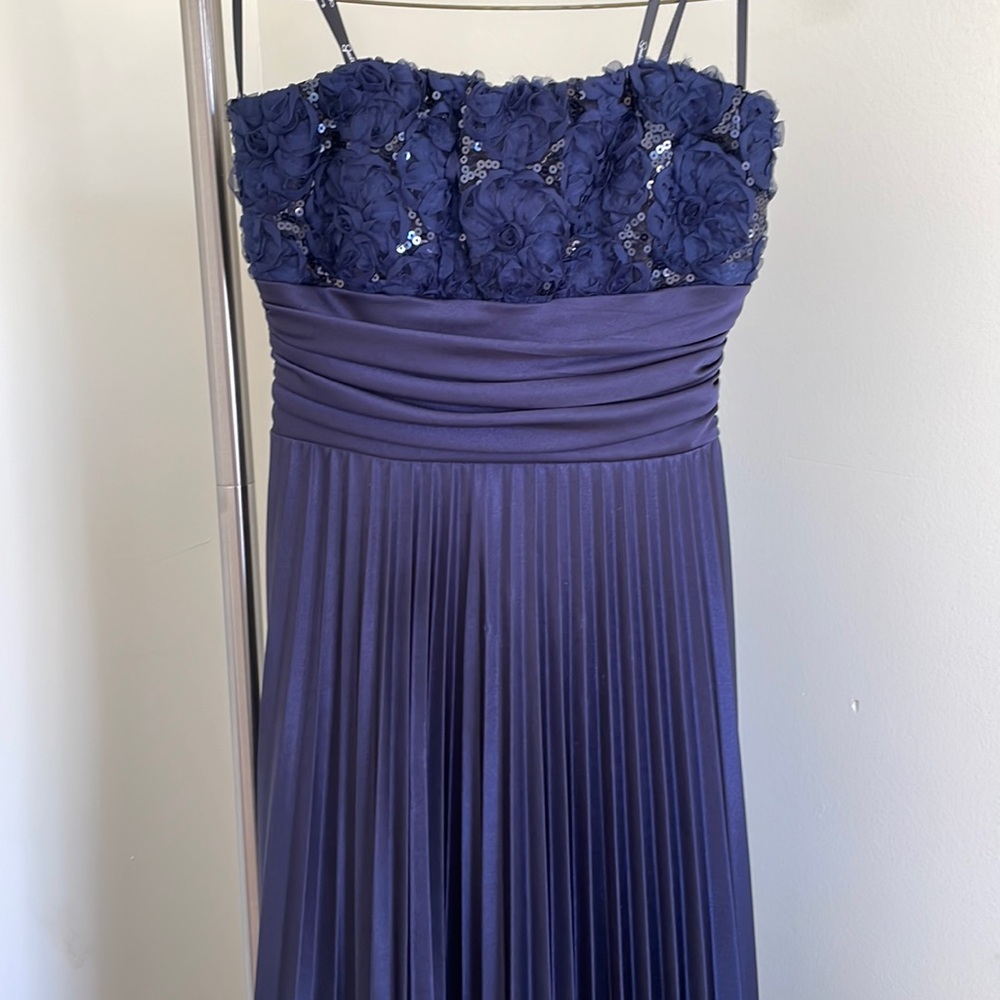 Strapless navy blue prom dress